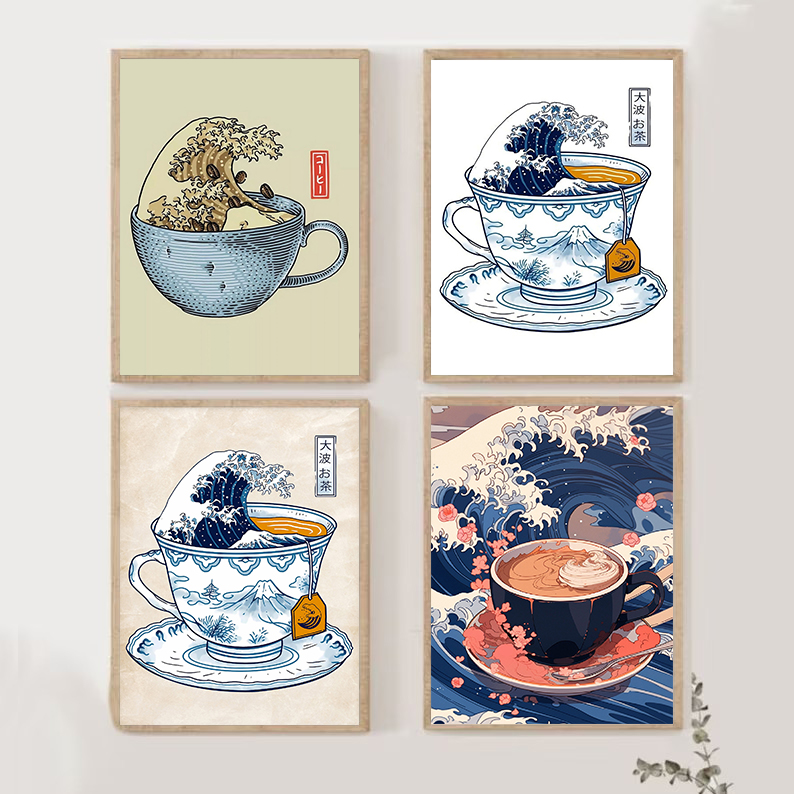Japanese Lifestyle Shop - Poster biji kopi gelombang besar gaya