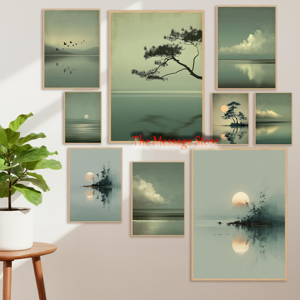 Japanese Zen Lifestyle - Lukisan Kanvas Poster Hijau Sage Zen