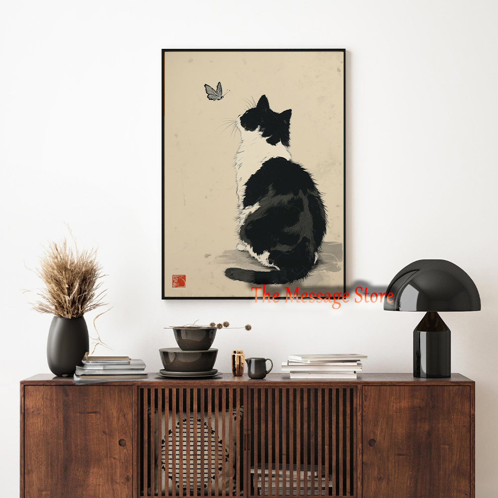 Poster Hewan Zen Kucing Minima - Japanese Zen Lifestyle ulasan dan harga